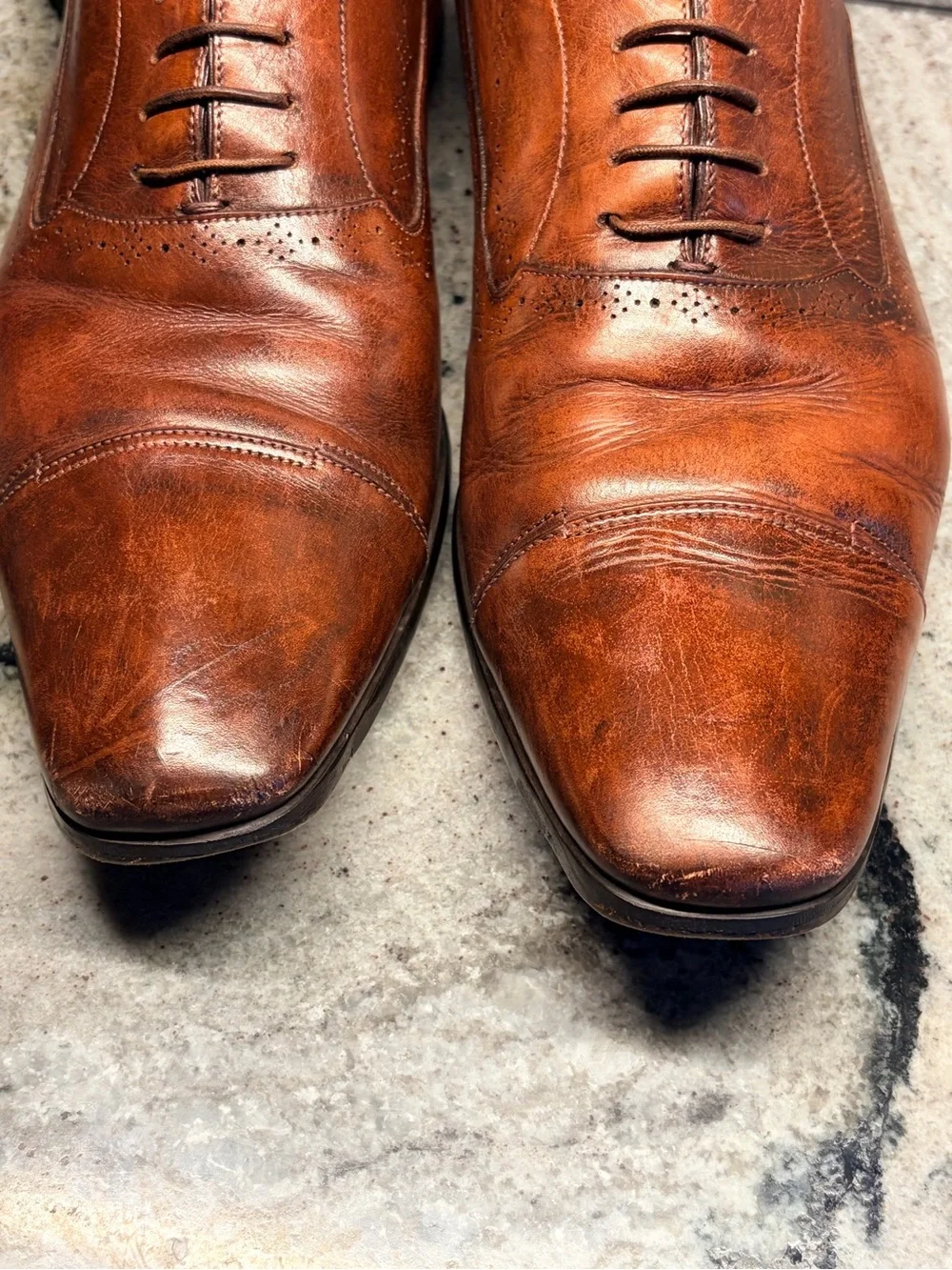 Santoni Men’s 12.5 US Brown Leather Cap Toe Oxford Dress Shoes Italy 11.5 UK